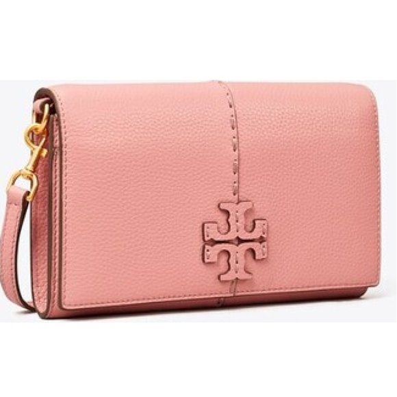 Tory Burch McGraw Wallet Crossbody Pink Magnolia Bag Leather Handbag Purse NEW - Picture 1 of 8